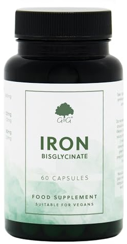 Iron Bisglycinate 20mg - Chelated for Better Absorption - with Vitamin C - 60 Vegan Capsules - Non-GMO, Made in The UK - G&G Vitamins