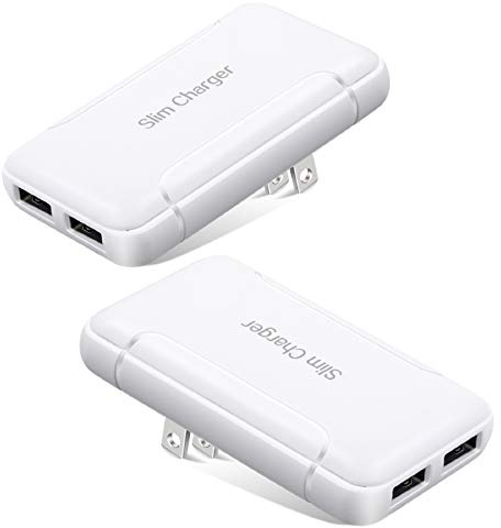 Excgood Flat USB Wall Charger - Slim USB Plug for Wall Outlet, Compatible with iPhone 16 15 14 Pro Max/13/12/11/Xr/Xs/X, Galaxy A03s/A13/A12/S22/S21/S20/10/9/8, Webcam - 2-Pack, White