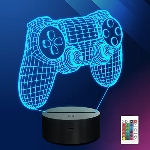 Ammonite Gamepad Nachtlicht, 3D Illusion Game Control Lampe 16 Farben wechselnd mit Fernbedienung, Game Room Decor als Weihnachtsfeiertagsgeschenk für Jungen Mädchen
