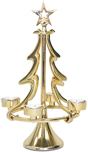 Riffelmacher Kerzenhalter Weihnachtsbaum für Teelichter 22 x 37 cm | 24168 - Gold - Adventsdeko Weihnachten Christbaum Tannenbaum Stern Metall