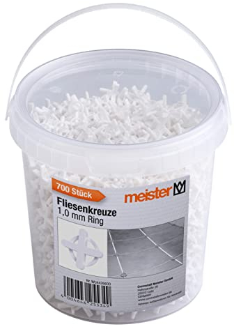 Meister Distanziatori per piastrelle da 1,0 mm, pratico set da 700 pezzi, riutilizzabili con anello, in robusto polipropilene, colore bianco, accessori per la posa delle piastrelle, croci per fughe,