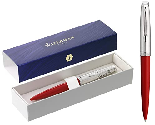Waterman Embleme 2.0 Kugelschreiber mit Gravur | Geschenk für Mann und Frau | inspiriert von Pariser Mode | personalisiert | graviert | Blaue Tinte | Mittlere Spitze (Red C.C., Kugelschreiber)