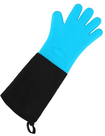 Millya Silicone Professional Heat Resistant Oven Mitts Extra Long Non-slip Kitchen Glove (Blue)