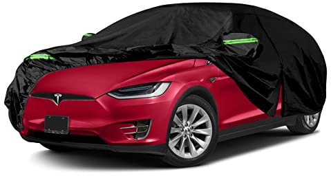wasserdichte Autoabdeckung Ersatz für 2015–2022 Tesla Model X, Allwetter-Modell X Abdeckungen mit Reißverschlusstür, belüftetem Netz und Ladeanschluss für Schnee, Regen, Staub, Hagelschutz