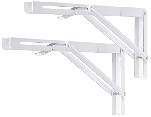 YUMORE Fällbart hyllfäste, 40 cm, kraftiga hopfällbara fästen, hyllstöd, maximal belastning 150 kg, väggmonterat hopfällbart bord med triangelstöd, gör-det-själv, L-konsol, platsbesparande, vit,