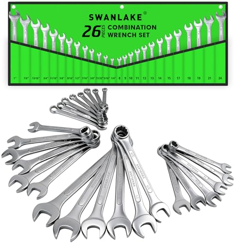 SWANLAKE GARDEN TOOLS 26-Piece Combination Wrench Set with Roll-up Pouch, SAE 1/4” - 1”, Metric 8mm - 24mm, Perfect for General Household, Garage, Auto Repairs and Travel Emergency