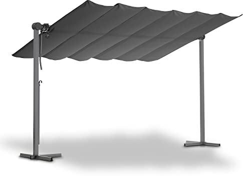 LECO-Standarte Waved – faltbares Sonnendach, 4 x 2,5 m Aluminium-Terrassenüberdachung inkl. Schutzhülle – Anthrazit