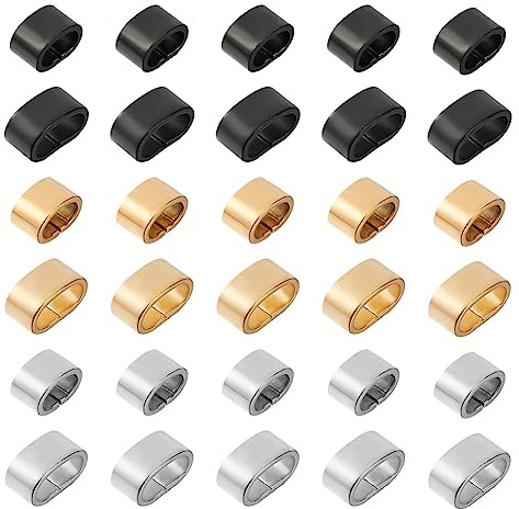 UNICRAFTALE 48pcs 3 Colors 2 Sizes 304 Stainless Steel Rectangle Slide Charm Large Hole Leather Cord Slider Loose Beads Wristband Locking Clips Beads Link Connector for Bracelets Jewelry Making