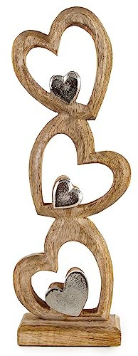 Deko-Figur Herzturn: Dekofigur zum Hinstellen, Herzen Skulptur Metall & Holz, Geschenk Hochzeit, Geburtstag & Neuanfang, Dekoration Wohnzimmer & Flur, Dekofiguren Modern, Holzdeko, 45 x 16 x 7 cm