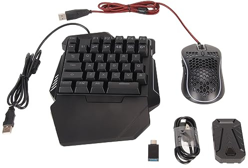 Fockety One Handed RGB Mechanical Gaming Keyboard and Mouse Combo for PS5, Xbox, Switch, Half Hand Keyboard Mouse Converter Set, Mobile Game Converter, USB Wired, Black