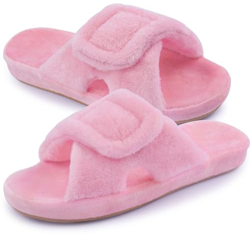 Git-up Zapatillas de Estar por Casa para Mujer Espuma de Memoria con Soporte del arco Gancho y bucle Diabético Amplio Punta abierta Zapatos de Casa Interior Exterior, Arco-Rosa 40