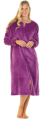 La Marquise Peignoir en polaire ultra douce avec fermeture éclair pour femme, violet, M-L