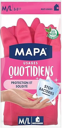MAPA Usages Quotidiens - 12 paires de Gants de Ménage en Latex intérieur Coton - Protection et Solidité - 12 paires - Taille S/M