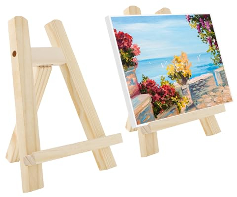 Lot de 2 Mini Chevalets en Bois (15 x 20 cm) - Petit Chevalet pour Table - Exposition de Peinture, Dessin, Cadre Photo