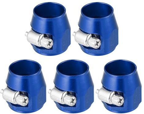 X AUTOHAUX 5 Pcs AN8 Hex Car Hose Finisher Flexible Rubber Pipe Clamp Blue | with Screw Band Adapter Fitting, for Oil Fuel Water Tube