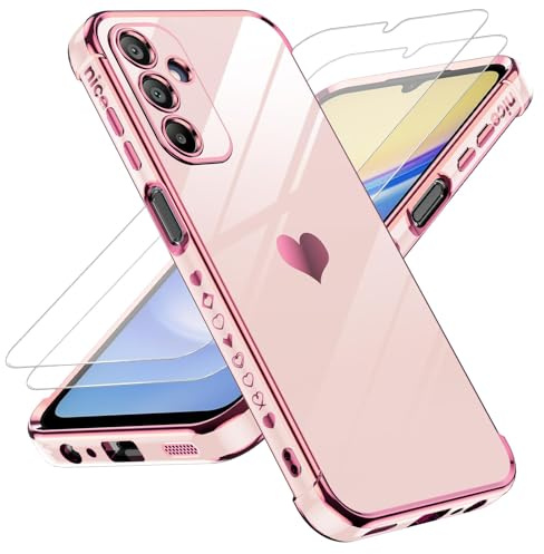 LeYi Coque pour Samsung Galaxy A15 4G/5G avec 2 Verre Trempé Vitre Protection, Etui Silicone Anti-Rayures, Housse Souple TPU, Étui Ultra Mince Bumper Antichoc pour Coque Samsung A15 5G - Rose