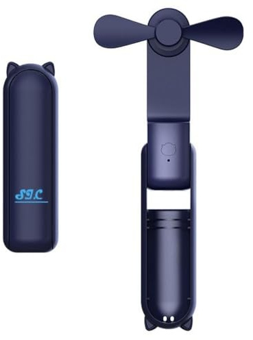 S.I.C. Tragbarer Ventilator, leiser Mini-Ventilator, kleinet Schreibtischwentilator für Haus und Büro, Notfall-Powerbank. Wiederaufladbar mit C-Aschluss (Blau)
