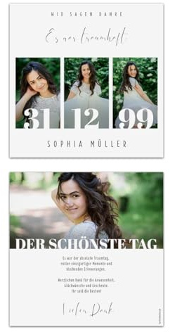 Personalisierte Konfirmation Danksagungen Danksagungskarten mit eigenen Fotos - quadratisch 148x148mm, dickes Papier, ab 10 Stück selbst gestalten - Foto Meilenstein