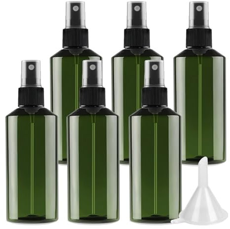 ZEOABSY Pack of 6, 200ml Refillable Green Empty Plastic Mist Spray Bottle, with Black Sprayer, Pressure Pump Mister Bottles for Cleaning, Gardening, Hair Dressing Travel