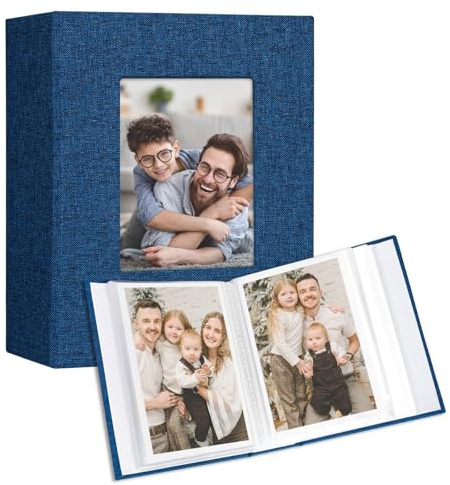 Vienrose Fotoalbum 10x15 cm 2 Pack, 26 Seiten für 52 Fotos,Blau | Leineneinband, Kleine Einsteckalben mit Fenster für Baby, Hochzeit, Reisen und Erinnerungen.