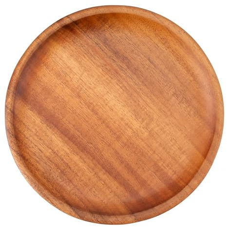 Decorasian 2 Stück Holzteller rund – Großer Akazienholz Teller, feines Holzgeschirr – Flacher Platzteller aus Holz, ideal als Dekoteller und zum Servieren - Natur 20cm