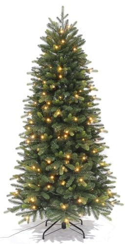 Best Artificial 8ft / 240cm Balsam Fir Pre Lit Christmas Tree With Real Feel PE Tips, Hinged With LED Lights