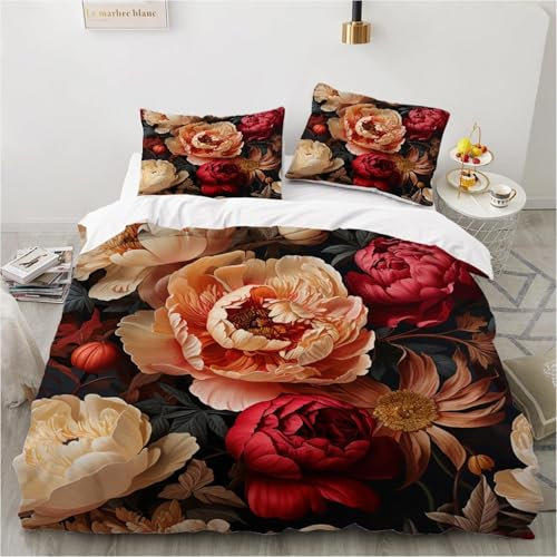 TMMDH Bettwäsche 135x200 Rosa Bettwäsche-Sets Mikrofaser Blumen Bügelfreie & Knitterfrei Bettbezug mit Reissverschluss und 2 Kissenbezug 80x80 cm Geeignet für Einzelbett