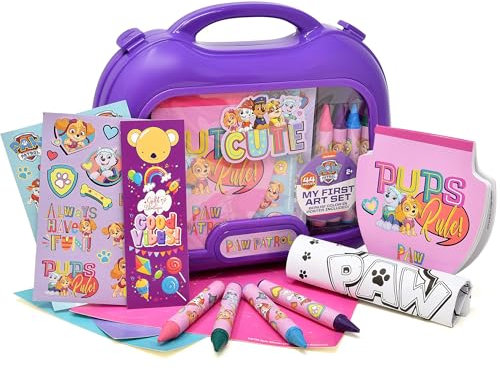 Paw Patrol Tragetasche für Mal- und Aktivitäten; inklusive Jumbo-Balstiften, Aufklebern, sauberes Basteln, Kritzelblock, Geschenk-Boutique-Lesezeichen, Reuse Me-Aufkleber, für Mädchen, Kleinkinder und