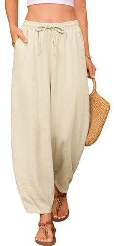 UMIPUBO Pantaloni Donna Estivi 7/8 Morbidi Eleganti Leggeri Larghi Pantaloni con Elastico Vita Comodi Leggeri Pantalone Lounge Casual Pantaloni da Spiaggia con Tasche (Albicocca, XL)