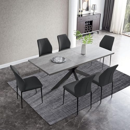 JIEXI Essgruppen Für 4-6 Personen, Esstisch Ausziehbar, Moderner Grauer MDF-Holztisch, Geeignet Für Wohnzimmer, Küche, Versammlungen