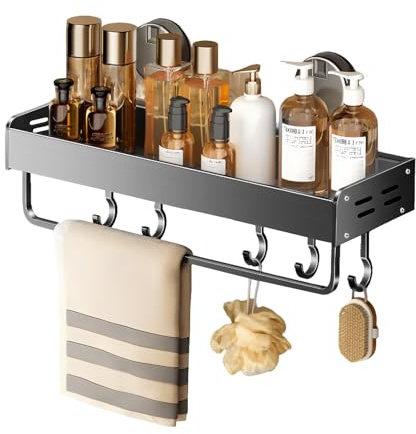 Kaslaider Estante de Ducha con Ventosa, Estante Baño Sin Taladro, Almacenamiento de Ducha con Ganchos, Organizador Ducha para Ducha Baño Cocina Pared Salas de Estar