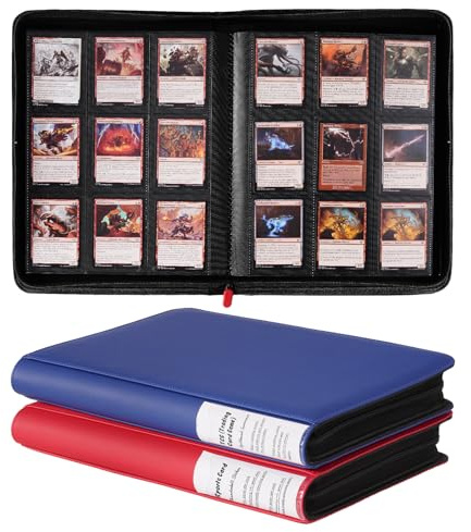 ProCase 9 Pocket Trading Card Binder with Side Label; 2Pack 720 Double Sided Pocket PU Collection Binder; Premium Zipper Card Collection binder Album Folder for Sports Cards/TCG/MTG/PKM -Red+Navy