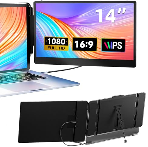 DZVW 14 FHD Laptop Screen Extender 1080P IPS Dual Screen Laptop Clip on Monitor Extender Portable Monitor for Laptops 13.3-17 Plug & Play Compatible with Macbook Windows Chrome