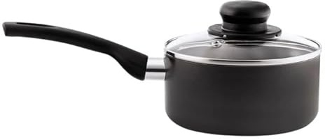 COOKCLASSIC - 15cm Non Stick Sauce Pan , Black , Vented Glass Lid, UK made