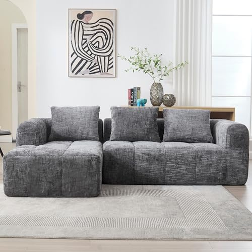 OKimmy Modernes Ecksofa L Form Sofa, Couch mit Schlaffunktion, Modulares 3 Sitzer Sofa Couch für Wohnzimmer, Schlafzimmer, Apartment, Grau