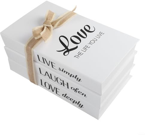 Set di libri decorativi impilati, stile fattoria, con corda, decorazione rustica per la casa, ornamenti per mensole, caminetti, tavolini (LOVE)