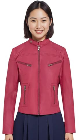 Veste de Motard Classique en Cuir Véritable Pour Femme, Coupe Slim