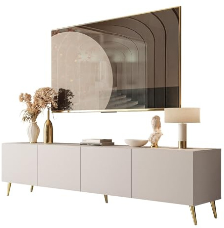 Lookway Moderner TV-Schrank in Kaschmir matt auf schrägen Onyx-Beinen – COLGANTE 200 cm (Beine: Gold Chrom)