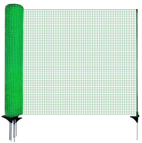 Signstek Mobiler Begrenzungszaun 120 cm hoch – 25 m Steckzaun mit 15 Pfählen, ohne Strom, engmaschig, grün | Hunde- & Hühnerzaun, Campingzaun