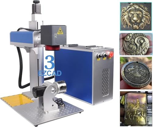 Macchina di incisione laser in fibra 3D 60W/100W/200W/300W JPT MOPA EZCAD 3.0 Macchina di marcatura profonda di rilievo con lente di campo 200x200mm, asse rotativo D80 per tutto il metallo (60W)