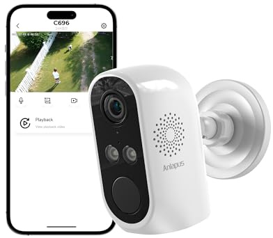 Anlapus 2K 3MP Caméra Surveillance WiFi 6 Extérieur/Intérieur, Vision Nocturne Couleur, Détection de Personne/Véhicule, Alarme Sonore et Lumineuse, Enregistrement 24/7, Installation Facile, A61