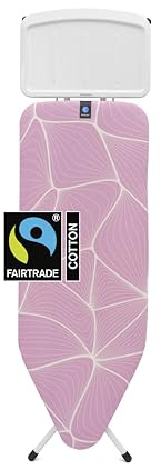 Brabantia Ironing Board C, 124x45cm - Lilac Waves | 100% Fairtrade Cotton | For Steam Generator Irons | Large Metal Steam Unit Holder | Stable & Large | Foldable Ironing Board with Adjustable Height