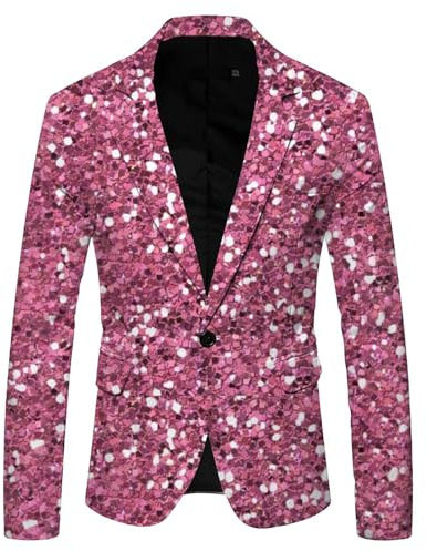 Genérico Chaqueta de traje con purpurina para hombre, chaqueta de traje, chaqueta deportiva con purpurina, traje de lentejuelas, corte ajustado, disfraz de brillo, blazer de esmoquin