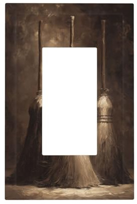 Three Brooms Vintage Light Switch Wall Plate Faceplate Cover Single Rocker 1 Gang Decorator Outlet Receptacle Covers for Home Kitchen Room Bathroom Decor