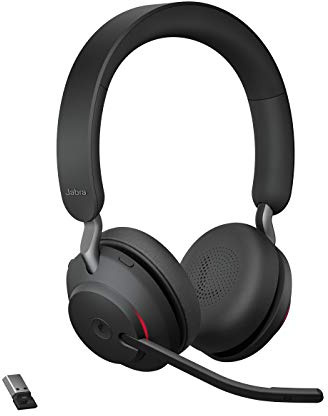 Jabra Evolve2 65 Bluetooth Wireless Headset with Mic for Calls and Music, Dual-Ear Headphones with USB-A Adapter, Up to 37 Hours Battery, Noise-Cancelling, Works with Online Meeting Apps, Black (193)