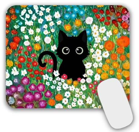 AOKSUNOVA Mauspad Klein Mousepad mit Motiv Katze Blumen 24 x 20 cm | Platzsparendes Design, Angenehme Oberfläche, Komfortable Nutzung und Geeignet für Büro, Reisen Sowie Kleine Schreibtische