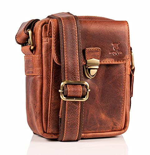 MATADOR kleine kompakte Leder Umhängetasche Herren Ledertasche Schultertasche Vintage Tan Braun