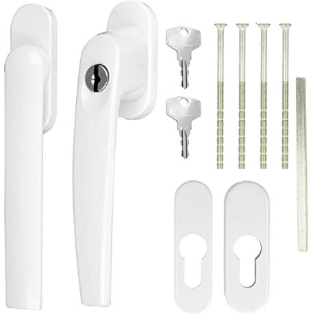 Alu Terrassentürgriff Paar mit Flachgriff für Rollladen - Weiss RAL9016 - abschließbar