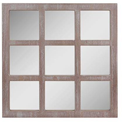 Stonebriar 23.5 x 23.5 Square Rustic 9 Panel Window Pane Hanging Wall Mirror with Attached Mounting Brackets