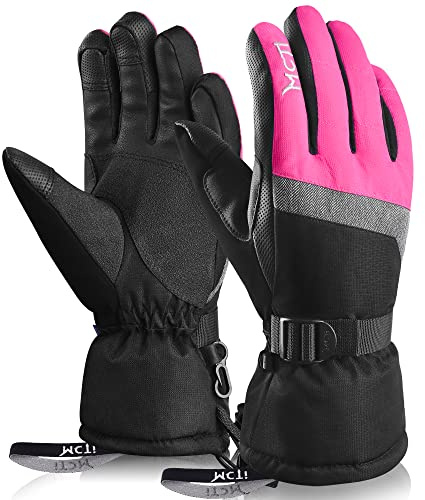 Kineed Skihandschuhe Damen Touchscreen Winterhandschuhe Wasserdicht Snowboardhandschuhe Winter Warm Schnee Handschuhe Winddicht 3M Thinsulate Rosa S …